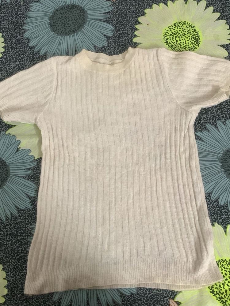 Ribbed Knit Short Sleeve Top