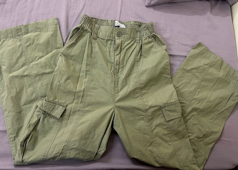 Sage Green Wide Leg Cargo Pants