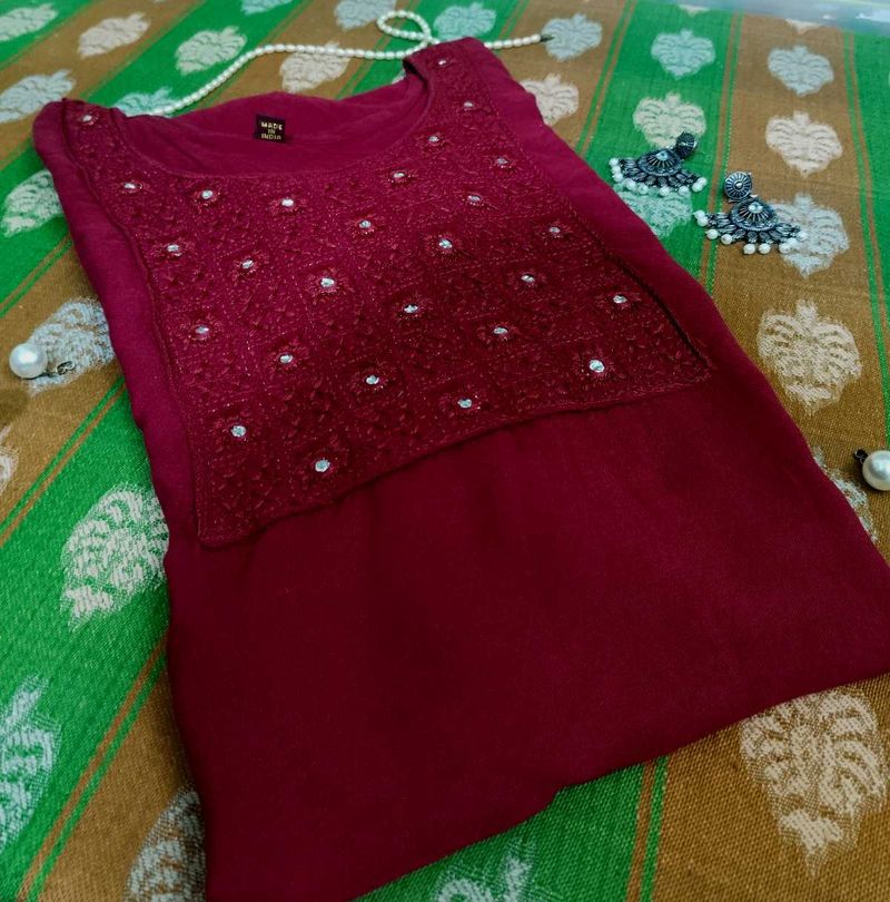 Maroon Embellished Kurti