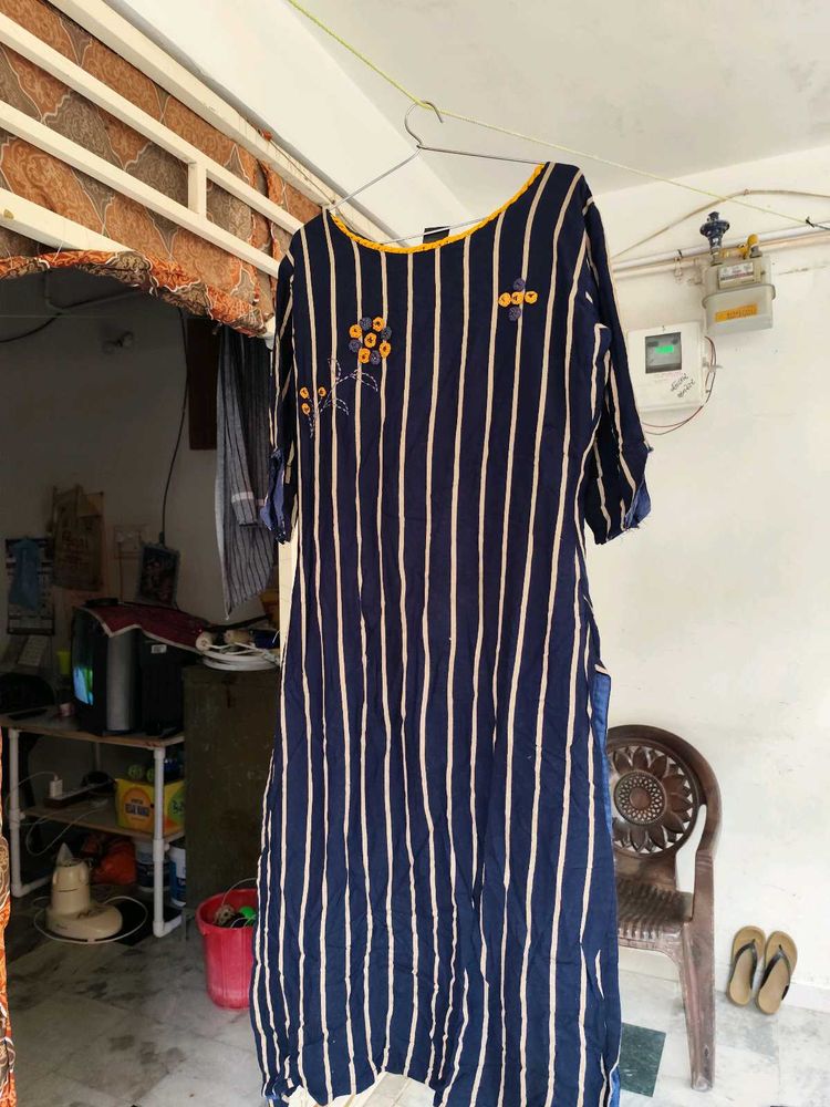 Navy blue Kurti With Yellow Lines