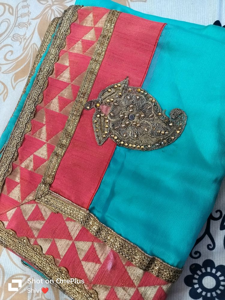 Sky-blue Heavy Border Saree