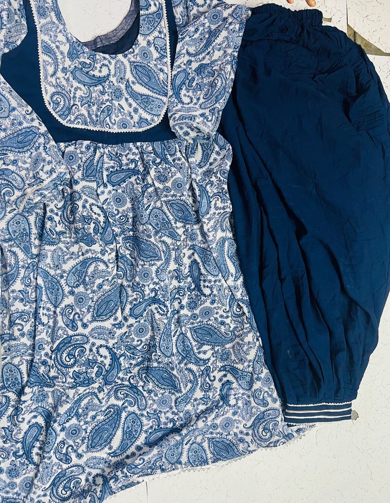Blue Dress With Anarkali And Afgan Shalwar