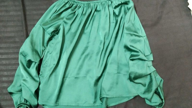 Green Off-Shoulder Satin Blouse