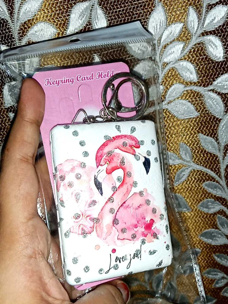 Flamingo Card Holder Keychain
