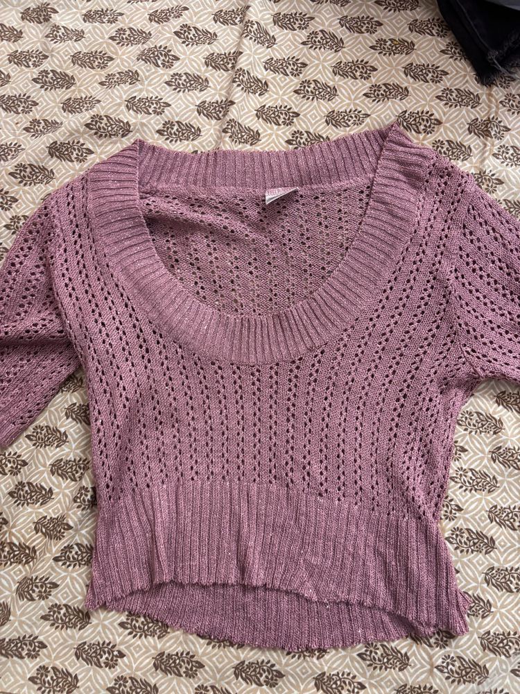 Crochet Knit Top - Lavender
