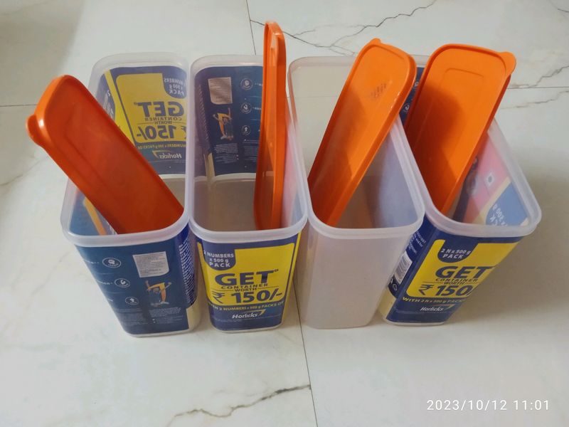 Set Of 4, 1 Kg Horlicks Plastic Containers
