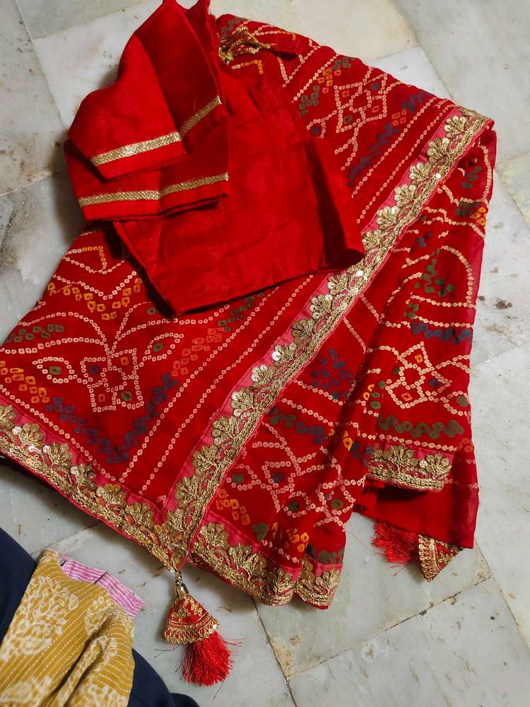 Bandhani Red Saree With Blouse 😍