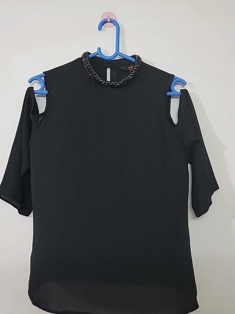 Black Cold Shoulder Top
