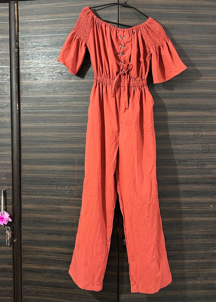 Rust Off-Shoulder Jumpsuit