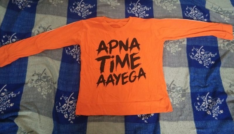 Apna Time Aayega Orange Full Sleeve T-shirt