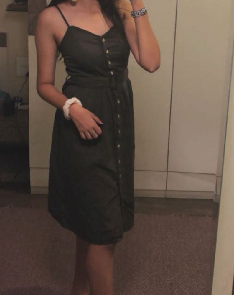 Dark olive thin strap dress