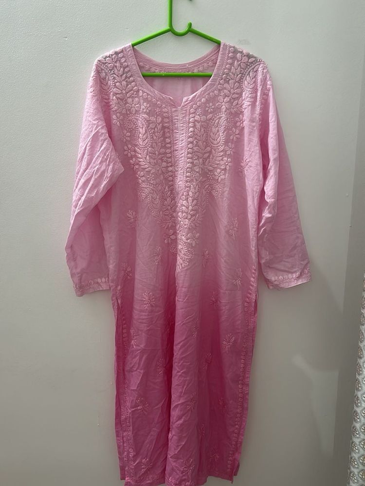 Pink Embroidered Kurta Chikankari