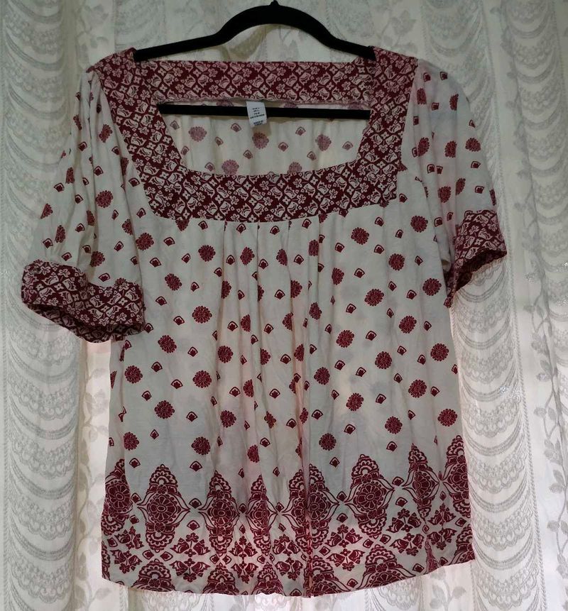 H&amp;M Red and White Top Square Neck L