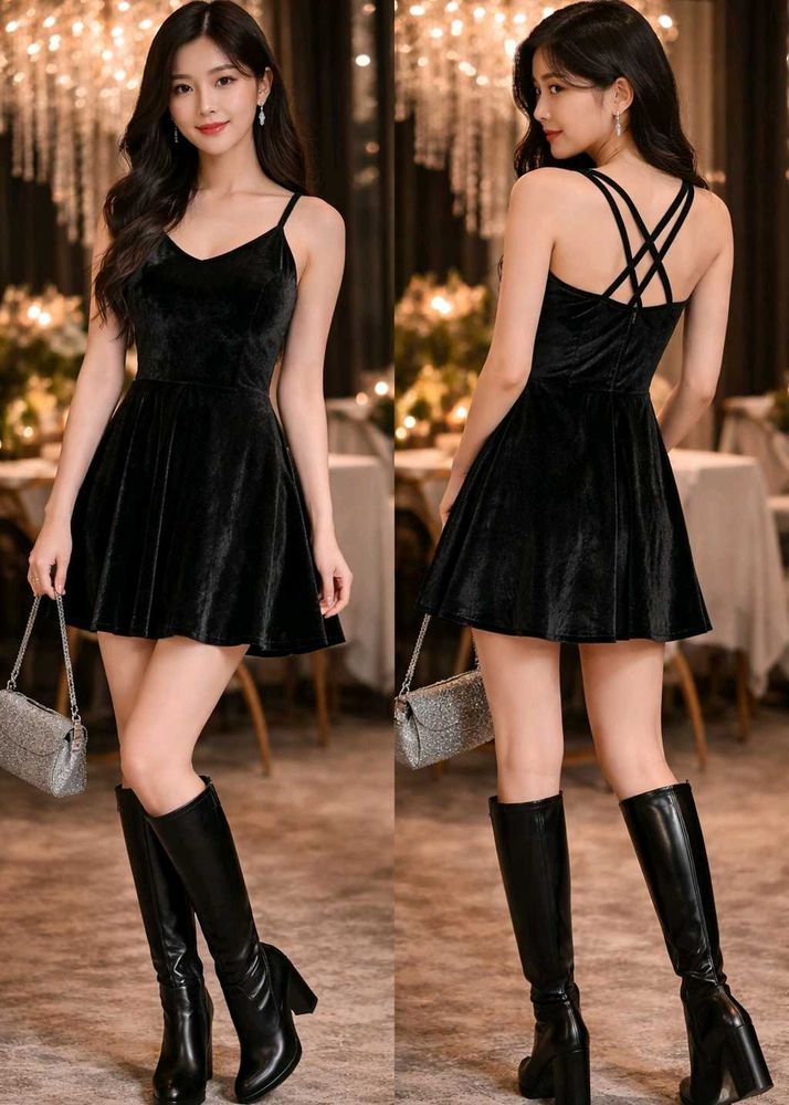 Elegant Black Velvet Mini Dress