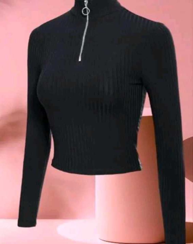 Black Long Sleeve Zip Top