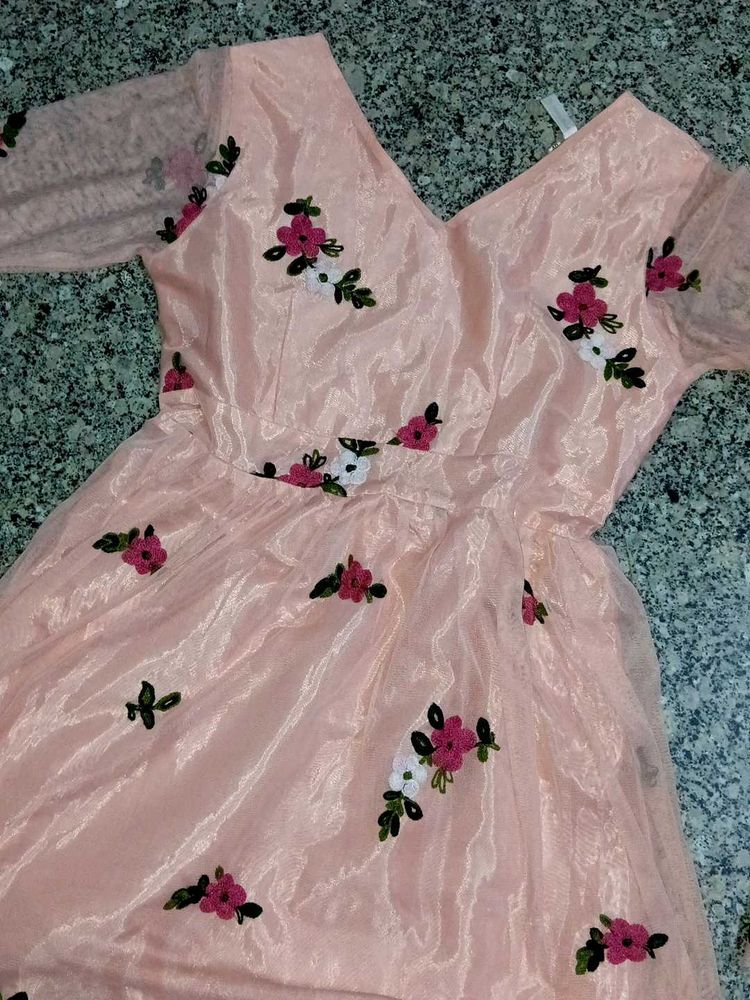 Pink Floral Embroidered Dress