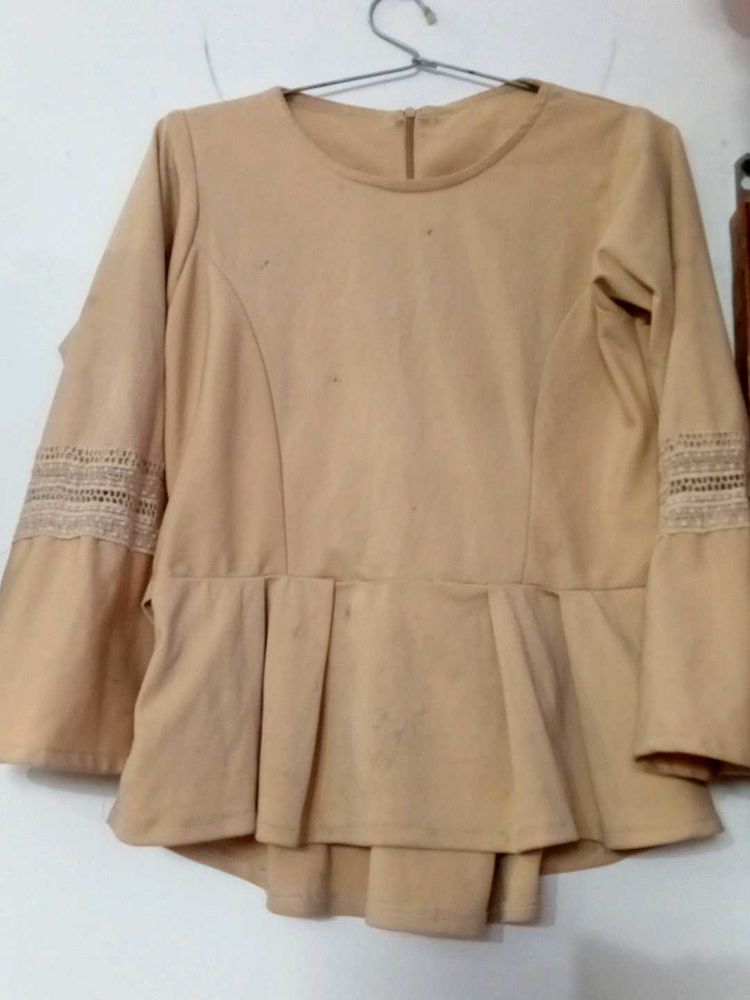 Peach Top with Lace Sleeves