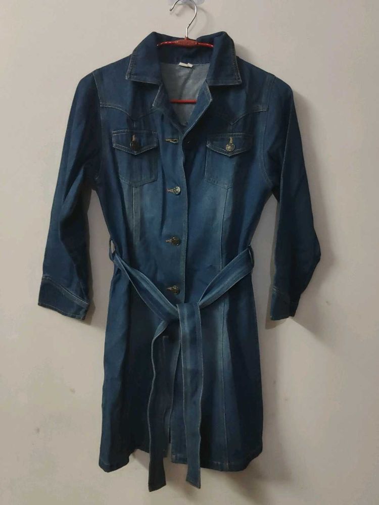 Denim Dress with Belt