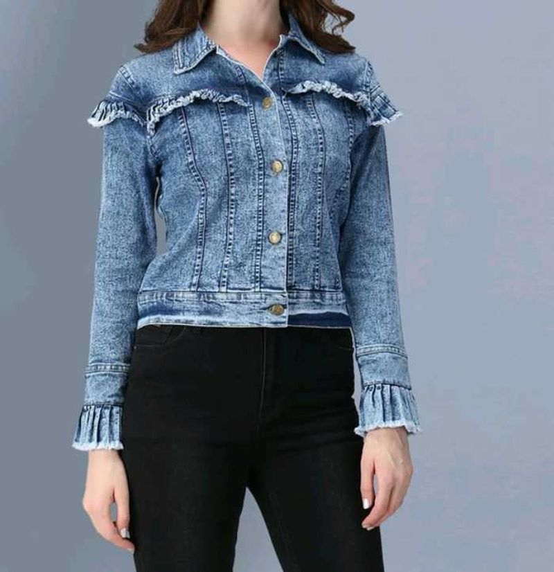 Stylish Ruffle Denim Jacket