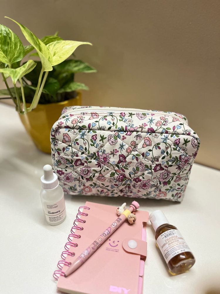Floral Quilted Makeup Bag