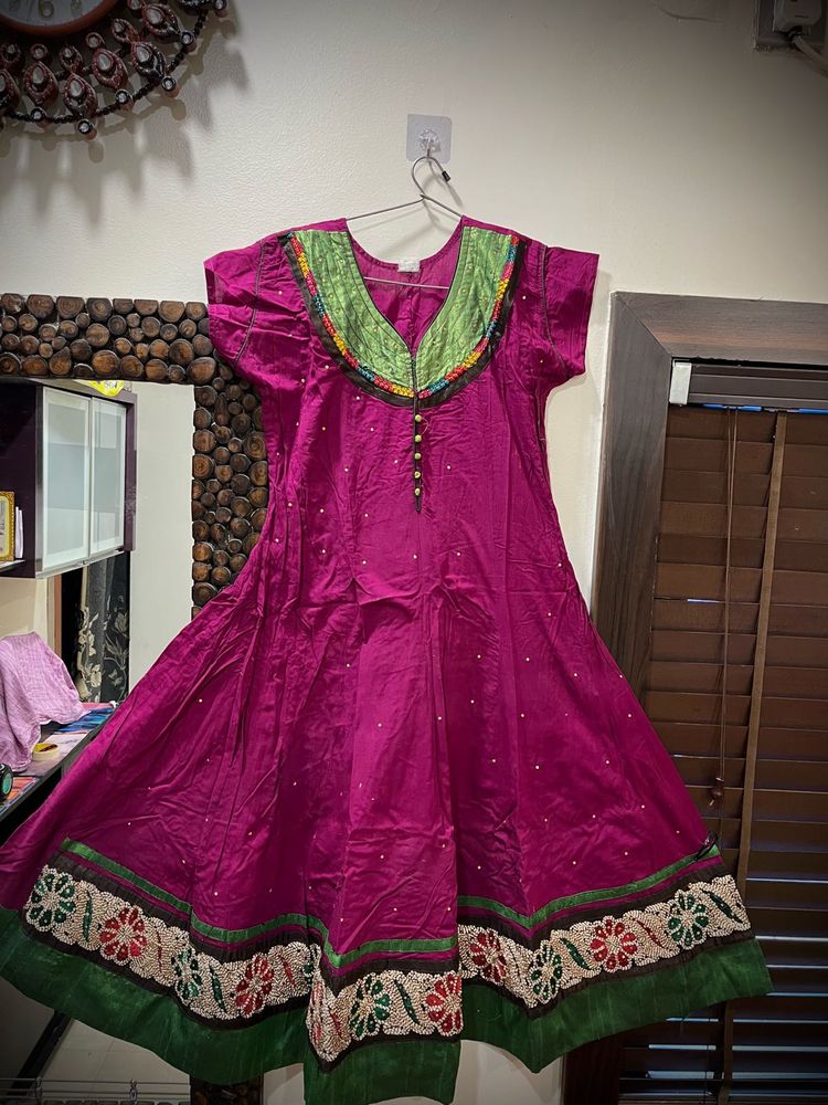Purple Anarkali Dress with Beadstone Embroidery