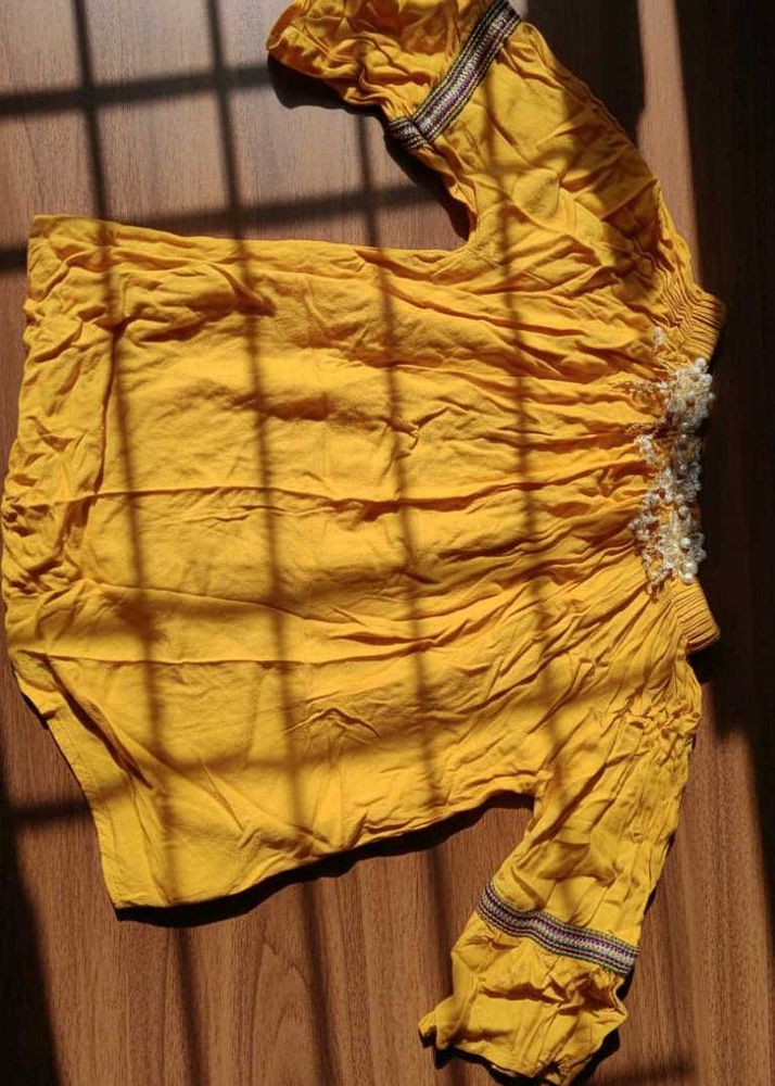 Yellow Embellished Peasant Blouse