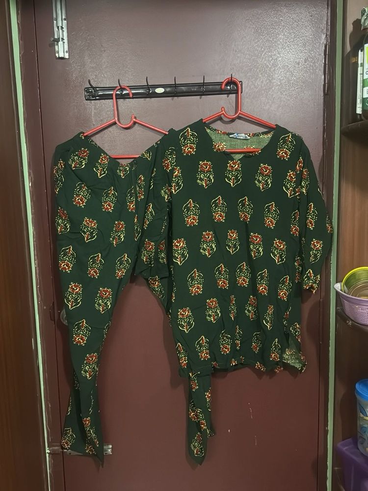 Green Floral Kurta Set