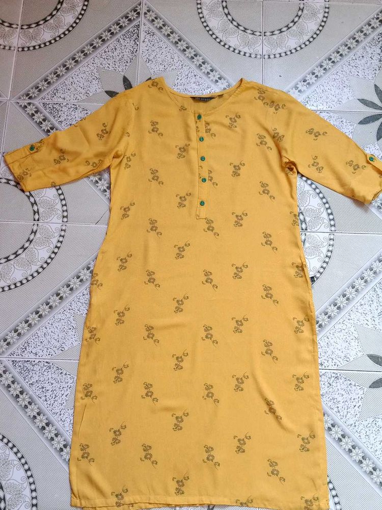 Yellow Printed Kurti Tunic