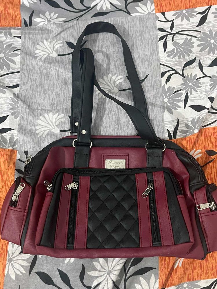 Burgundy &amp; Black Quilted Satchel