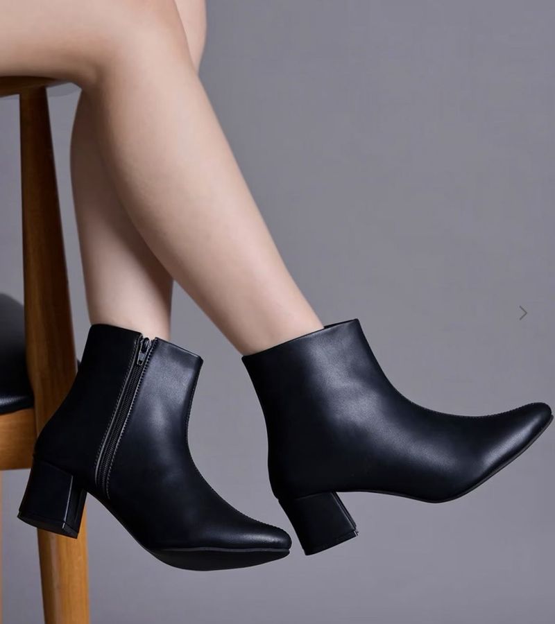 Black Pointed-Toe Ankle Boots