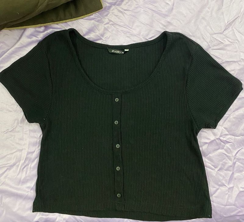 Cute Black Ribbed Crop Top from ZUDIO