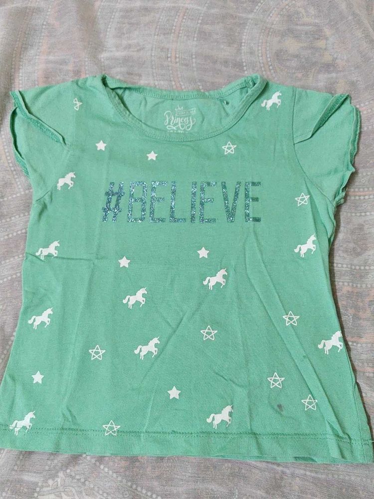 Girls Unicorn Believe Top - Cotton T shirts
