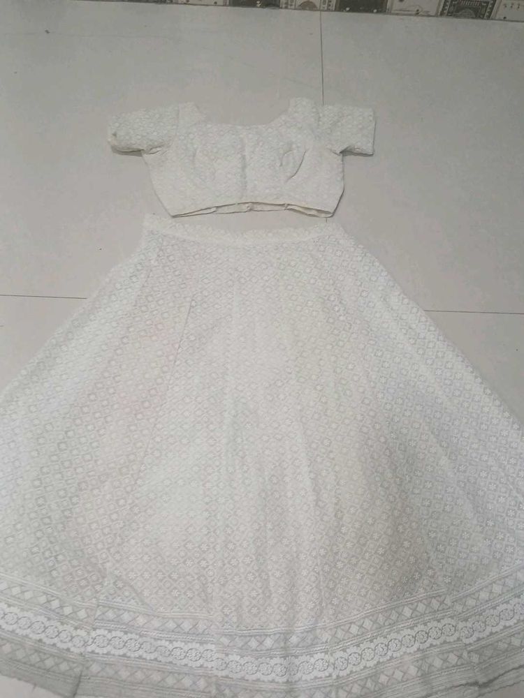 Tailored White Chikankari Lehenga Choli