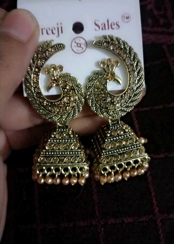 Peacock Design Golden Earrings