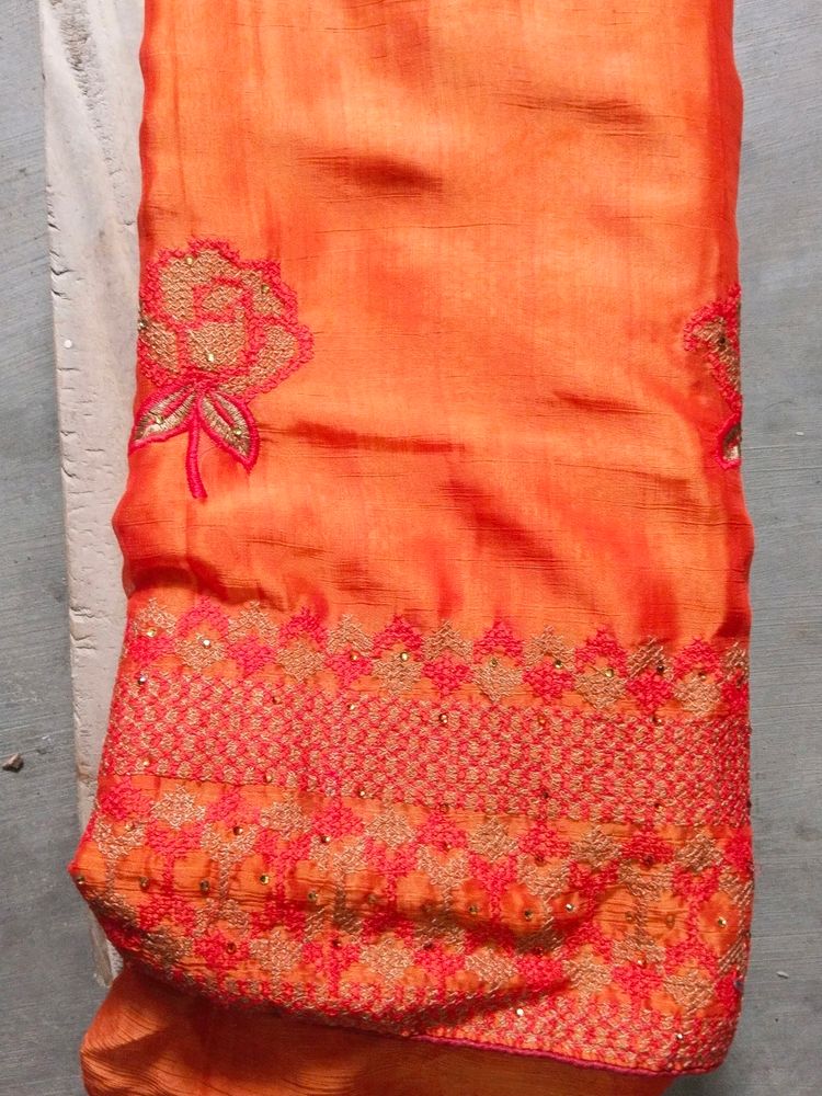 Orange Saree, Red Colour add for Border,No Blouse Piece