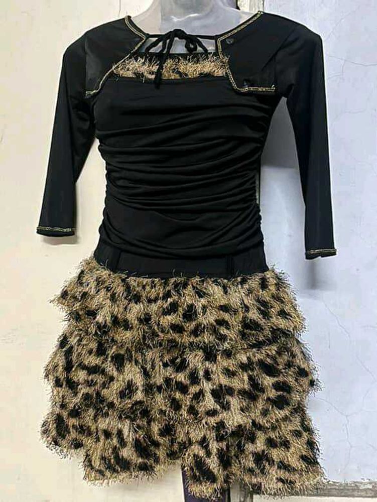 Black &amp; Leopard Print Layered Mini Dress