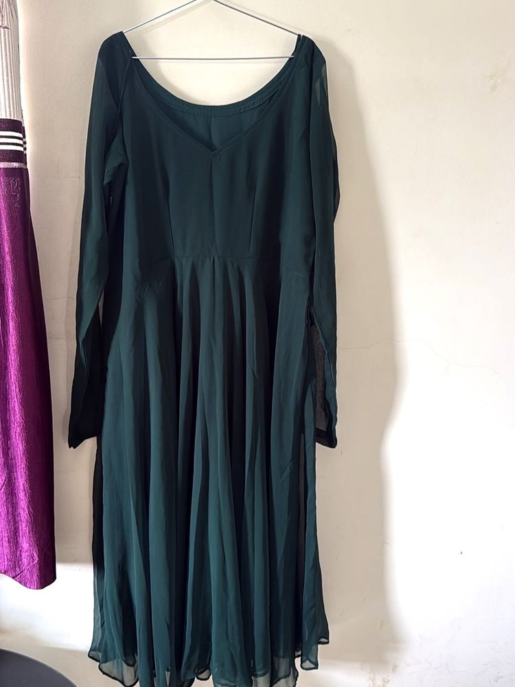 Elegant Green Ethnic Anarkali With Same Colour Dup