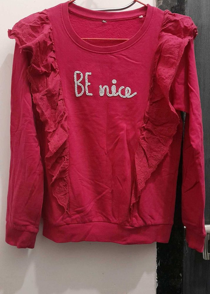 Pink &#34;Be Nice&#34; Ruffle Sweatshirt
