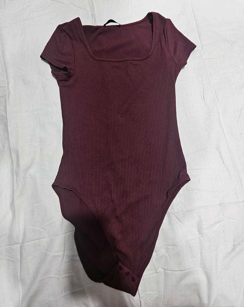 Burgundy Ribbed Bodysuit