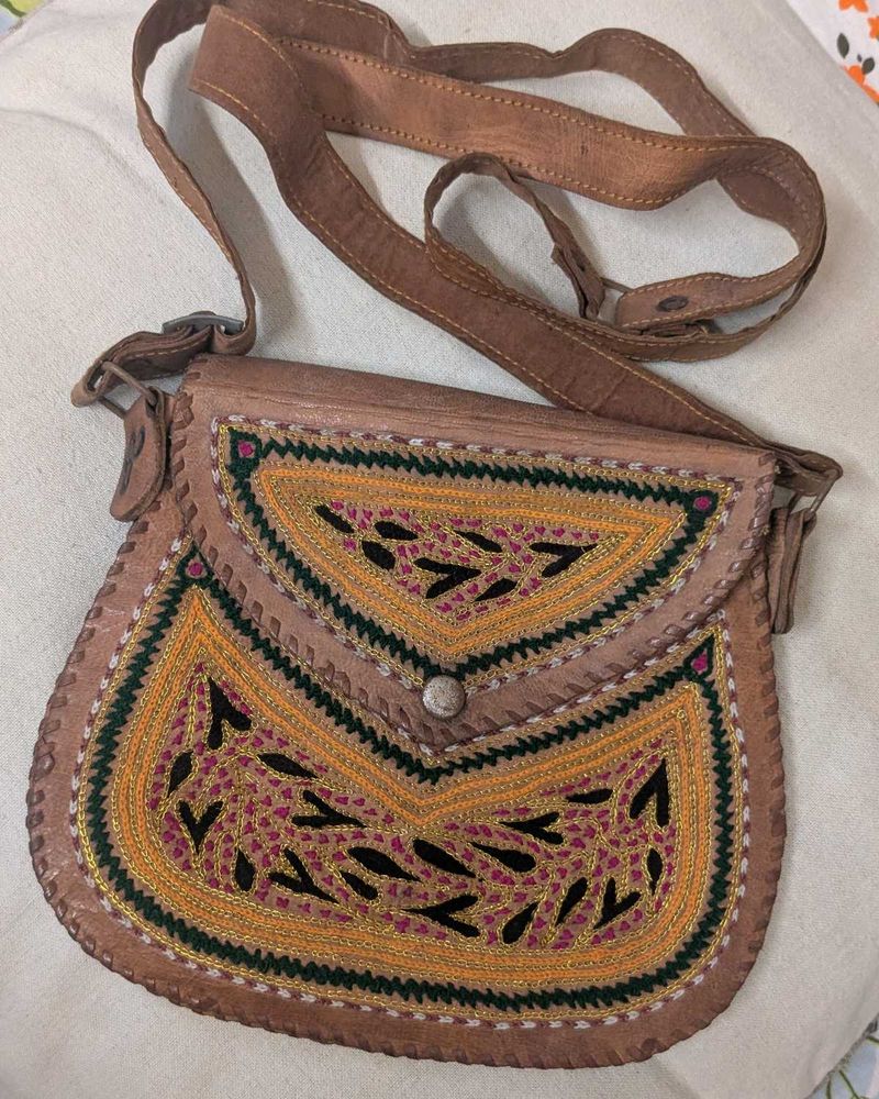 100% Genuine Camel Leather Bohot Style Sling Bag