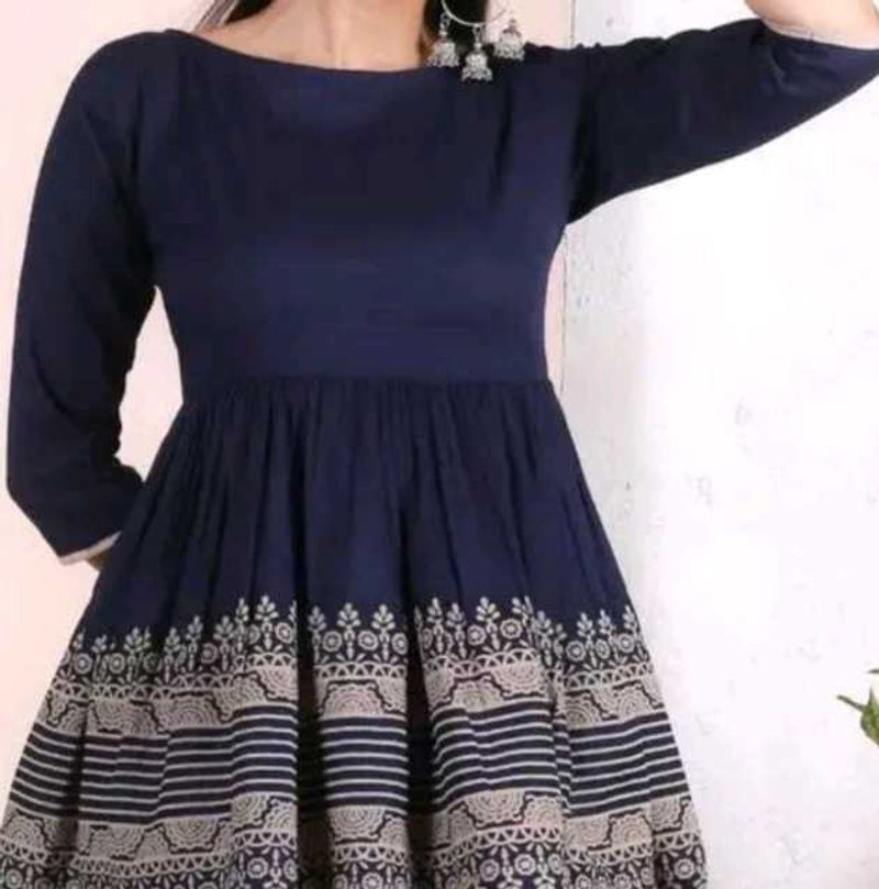Elegant Navy Blue Printed Kurta