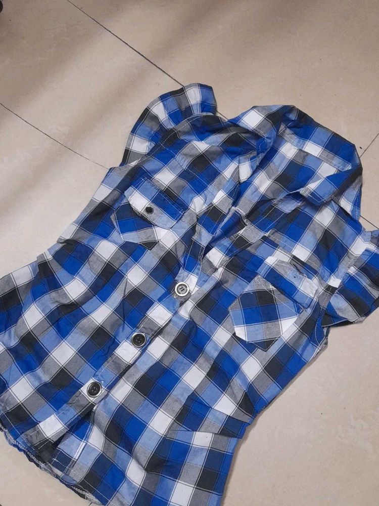 Blue Plaid Short Sleeve Shirt