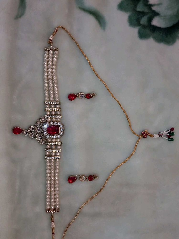 Elegant Pearl &amp; Ruby Jewelry Set
