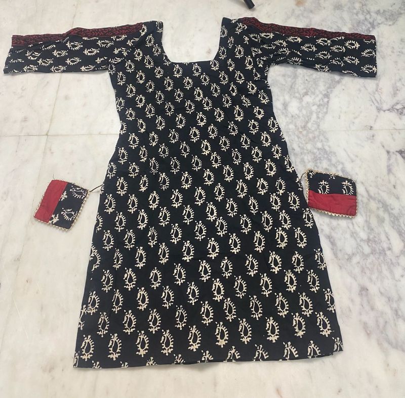 Black  Printed Cotton Kurti With Salwar