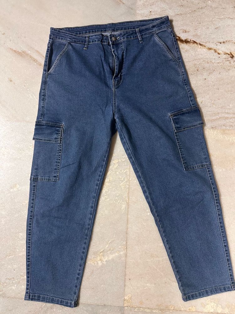 Stylish Blue Denim Cargo Jeans