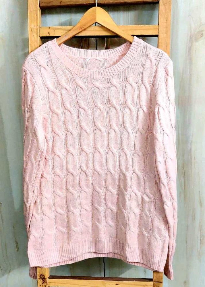 Pink Cable Knit Sweater size-38
