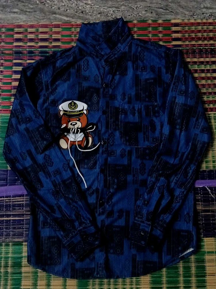 Blue Patterned Teddy Bear Shirt