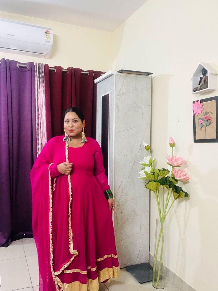 Pink &amp; Gold Anarkali Dress