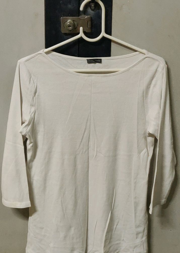 Zara Basic White 3/4 Sleeve Top