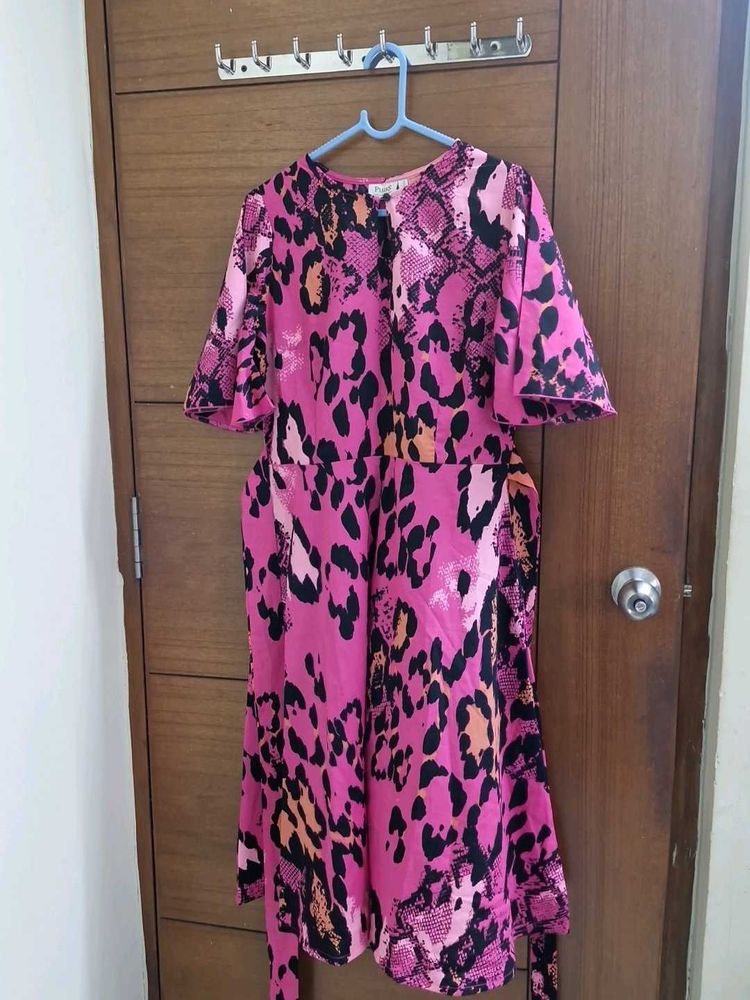 Pink Animal Print Dress with Belt